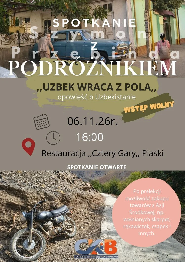 Uzbekistan w Piaskach – spotkanie z podróżnikiem przy kawie